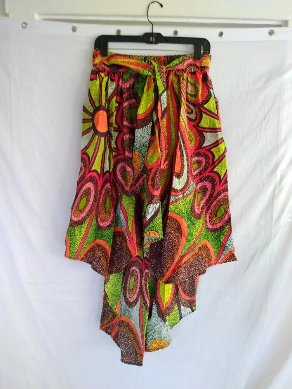Whimsical Floral High Low Skirt XL Boho Festival Vibrant Art-to-Wear Artsy